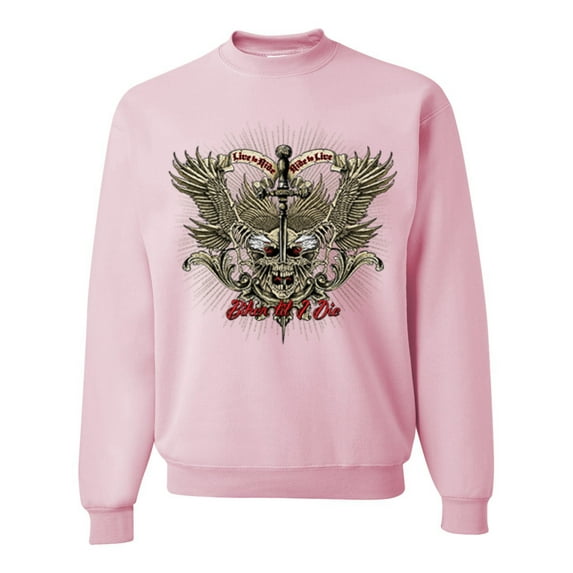 Wild Bobby, Biker Til I Die Live to Ride Motorcycle Cars and Trucks Unisex Crewneck Graphic Sweatshirt, Light Pink, Small