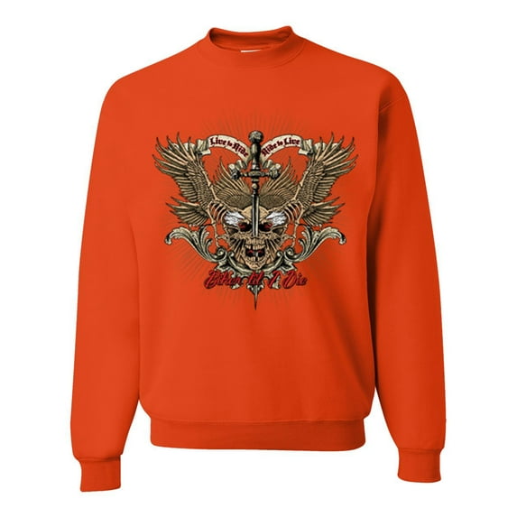 Wild Bobby, Biker Til I Die Live to Ride Motorcycle Cars and Trucks Unisex Crewneck Graphic Sweatshirt, Orange, X-Large