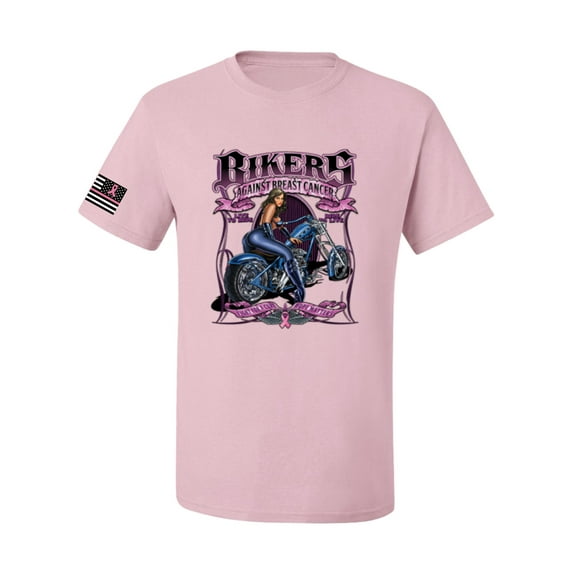 Wild Bobby, Bikers Against Breast Cancer USA Flag Sleeve Breast Cancer Awareness Unisex Graphic Tee, Light Pink, XX-Large