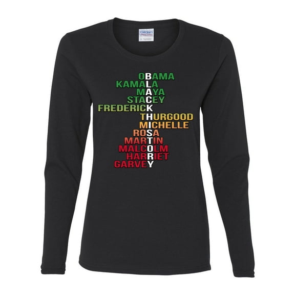 Wild Bobby Black History Historical Names Black Pride Women Graphic Long Sleeve Tee, Black, XX-Large