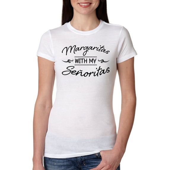 Wild Bobby, Black Senoritas Funny Cinco de Mayo Cinco De Mayo Womens Slim Fit Junior Tee, White, XX-Large