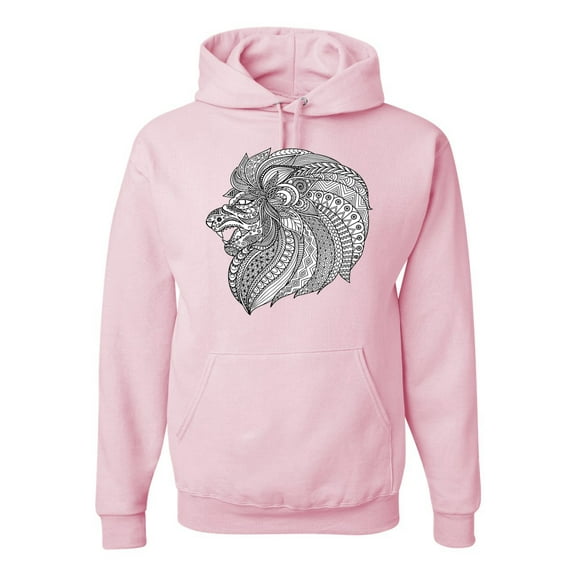 Wild Bobby, Black and White Mosaic Retro Mandala Animal Animal Lover Graphic Hoodie Sweatshirt, Light Pink, Medium
