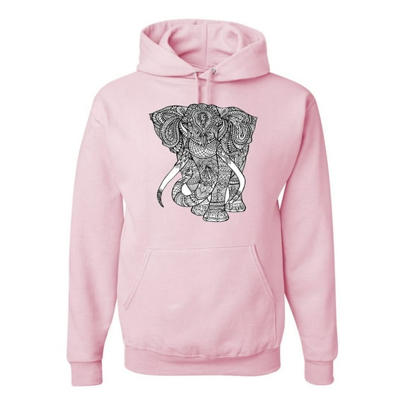 Wild Bobby, Black and White Mosaic Retro Mandala Elephant Animal Lover Graphic Hoodie Sweatshirt, Light Pink, Medium