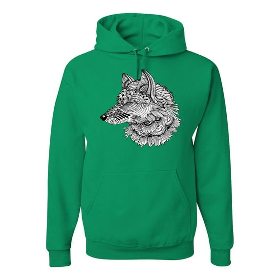 Wild Bobby, Black and White Mosaic Retro Snow Wolf Animal Lover Graphic Hoodie Sweatshirt, Kelly, 3XL