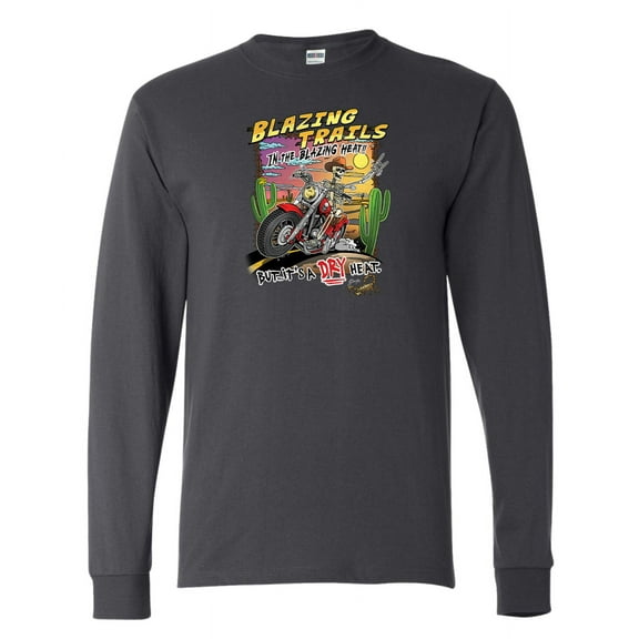 Wild Bobby Blazing Trails In The Blazing Heat Vintage Men Long Sleeve Shirt, Charcoal, X-Large