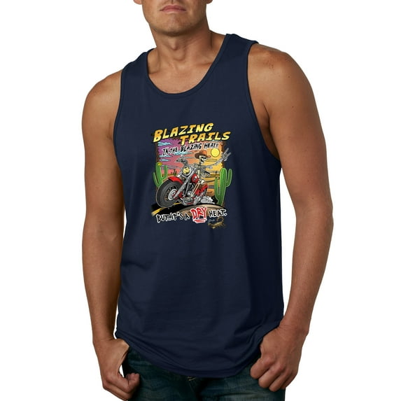Wild Bobby Blazing Trails In The Blazing Heat Vintage Men Tank Top, Navy, Medium