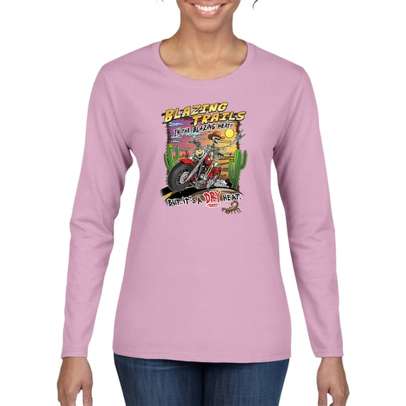 Wild Bobby Blazing Trails In The Blazing Heat Vintage Women Graphic Long Sleeve Tee, Light Pink, XX-Large