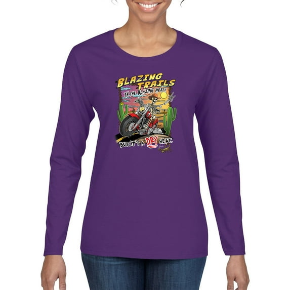 Wild Bobby Blazing Trails In The Blazing Heat Vintage Women Graphic Long Sleeve Tee, Purple, X-Large
