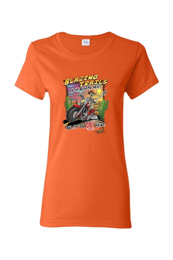 Blazing Trails In The Blazing Heat Vintage Women Graphic Tee, Orange, Large