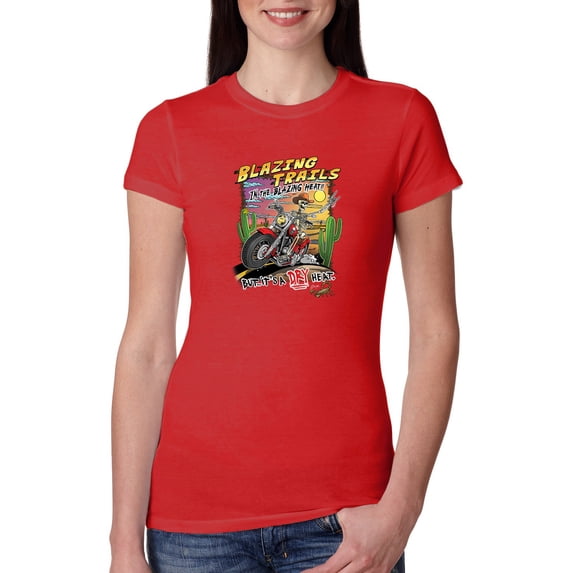 Wild Bobby Blazing Trails In The Blazing Heat Vintage Women Slim Fit Junior Tee, Red, Medium