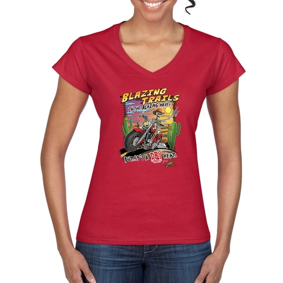 Wild Bobby Blazing Trails In The Blazing Heat Vintage Women Standard V-Neck Tee, Red, Medium