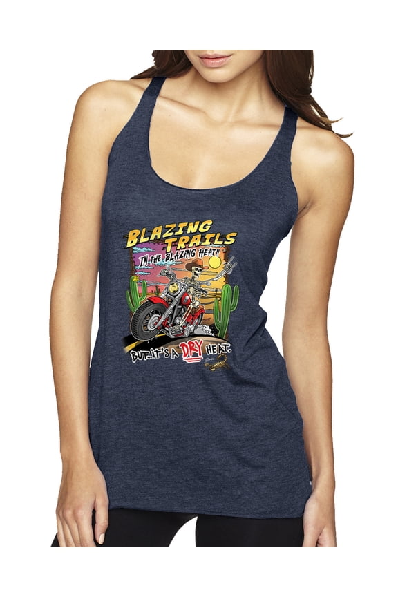 Blazing Trails In The Blazing Heat Vintage Women Tri-Blend Racerback Tank Top, Vintage Navy, Medium