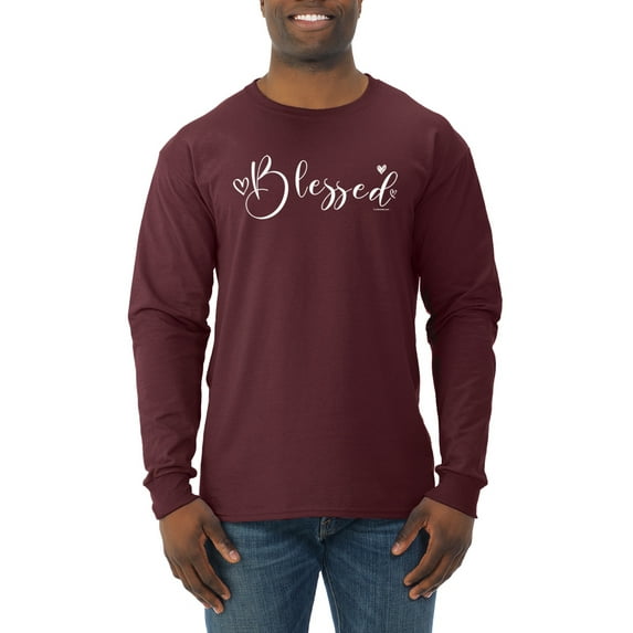 Wild Bobby, Blessed Inspirational Quote Heart Love, Inspirational/Christian, Men Long Sleeve Shirt, Maroon, Small