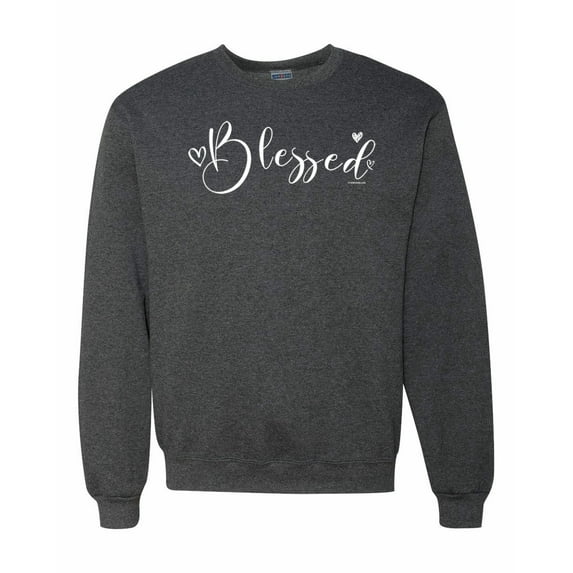 Wild Bobby, Blessed Inspirational Quote Heart Love, Inspirational/Christian, Unisex Crewneck Graphic Sweatshirt, Heather Black, Medium