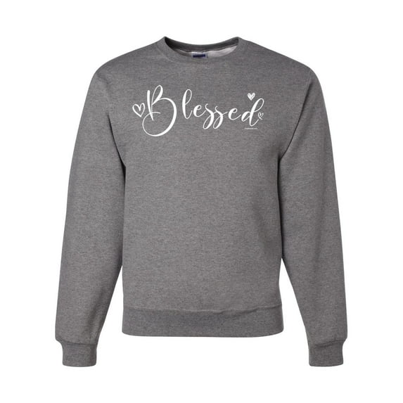 Wild Bobby, Blessed Inspirational Quote Heart Love, Inspirational/Christian, Unisex Crewneck Graphic Sweatshirt, Heather Grey, X-Large
