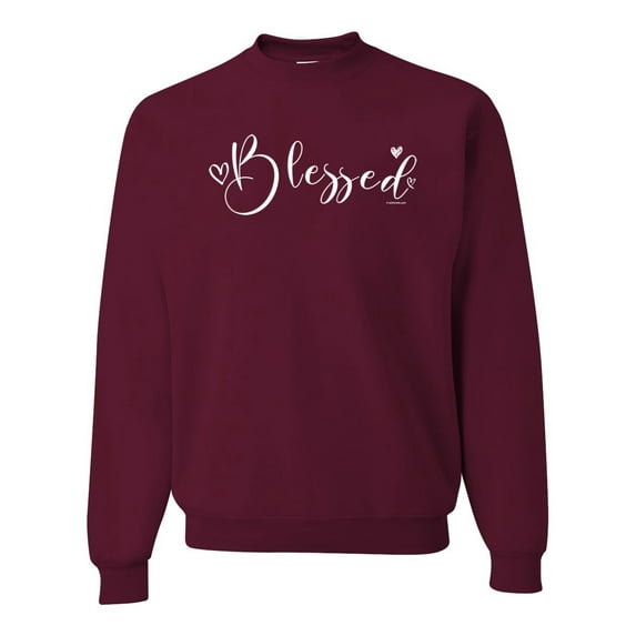 Wild Bobby, Blessed Inspirational Quote Heart Love, Inspirational/Christian, Unisex Crewneck Graphic Sweatshirt, Maroon, Medium