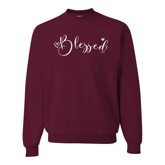 Wild Bobby, Blessed Inspirational Quote Heart Love, Inspirational/Christian, Unisex Crewneck Graphic Sweatshirt, Maroon, Small