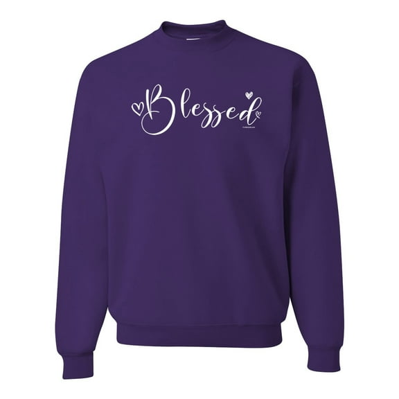 Wild Bobby, Blessed Inspirational Quote Heart Love, Inspirational/Christian, Unisex Crewneck Graphic Sweatshirt, Purple, X-Large