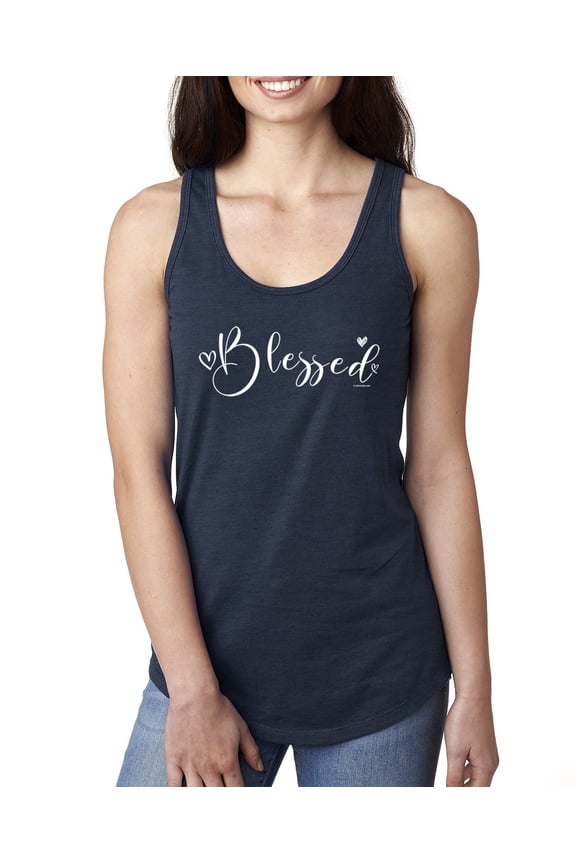 , Blessed Inspirational Quote Heart Love, Inspirational/Christian, Women Racerback Tank Top, Navy, X-Large