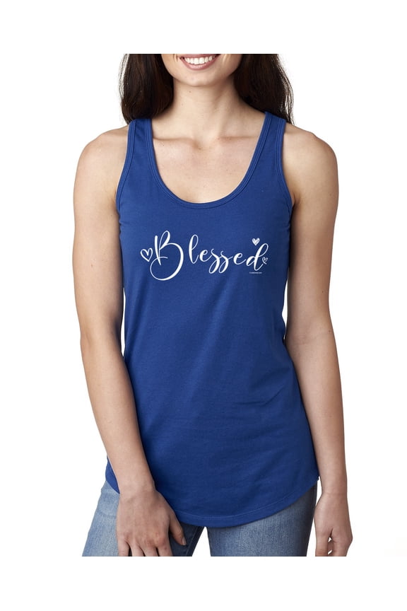 , Blessed Inspirational Quote Heart Love, Inspirational/Christian, Women Racerback Tank Top, Royal, Medium