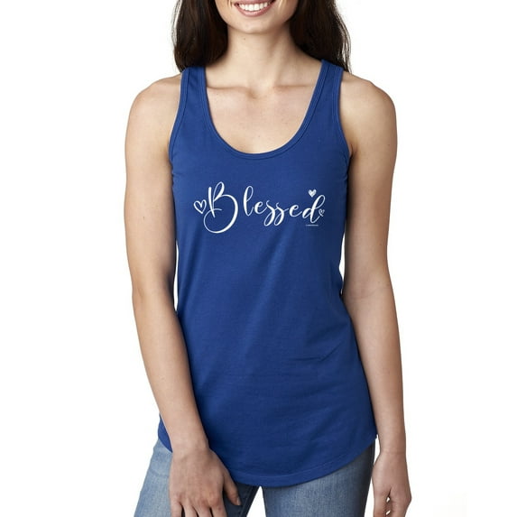 Wild Bobby, Blessed Inspirational Quote Heart Love, Inspirational/Christian, Women Racerback Tank Top, Royal, Medium