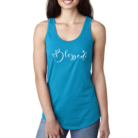 Wild Bobby, Blessed Inspirational Quote Heart Love, Inspirational/Christian, Women Racerback Tank Top, Turquoise, Large