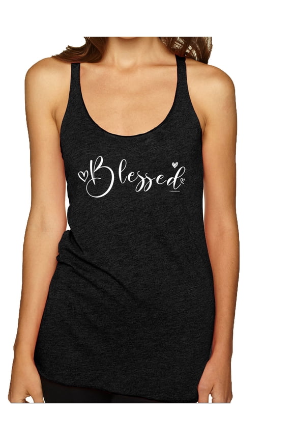 , Blessed Inspirational Quote Heart Love, Inspirational/Christian, Women Tri-Blend Racerback Tank Top, Vintage Black, Small