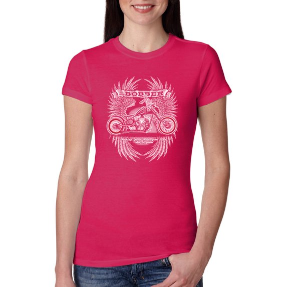 Wild Bobby, Bobber Bike Making Good Making Motorcycles Bad for 70 Years Cars and Trucks Womens Slim Fit Junior Tee, Raspberry, Medium