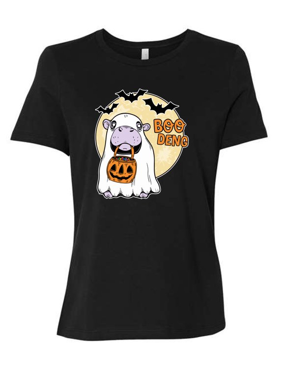 Boo Deng Funny Cute Pygmy Hippo Thailand Trick or Treat Bat Candy, Fall Autumn Hippopotamus Viral Meme Animal Pop Culture Womens Premium T-Shirt