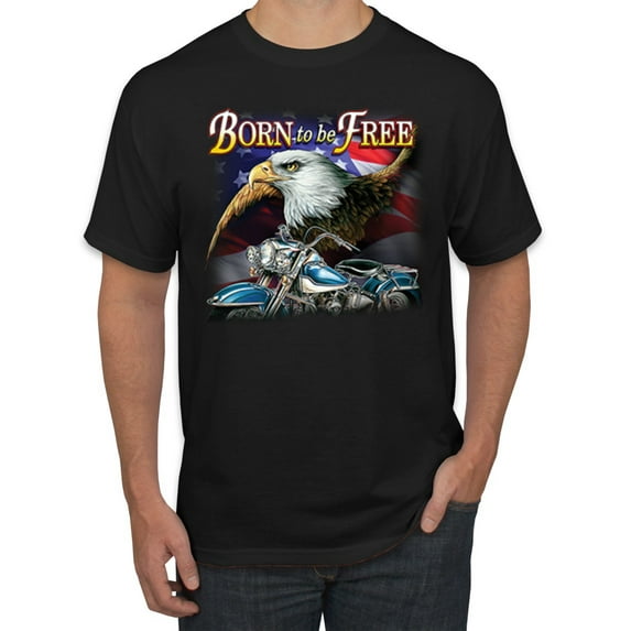 Wild Bobby, Born To Be Free Blad Eagle and American Flag Cars and Trucks Men's Graphic T-Shirt, Black, Small