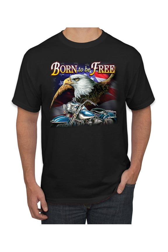 , Born To Be Free Blad Eagle and American Flag Cars and Trucks Men's Graphic T-Shirt, Black, X-Large