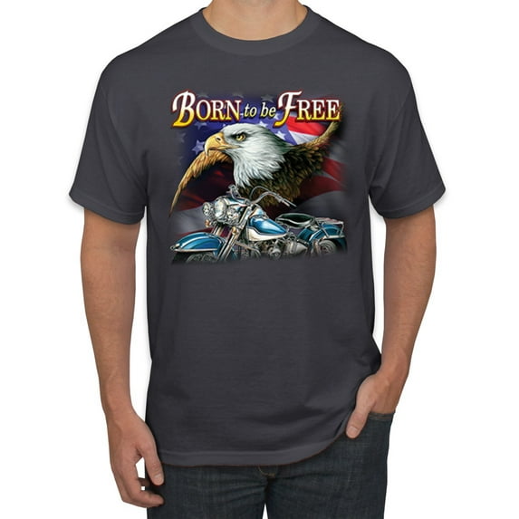 Born To Be Free Blad Eagle and American Flag Cars and Trucks Men's Graphic T-Shirt, Charcoal, Small