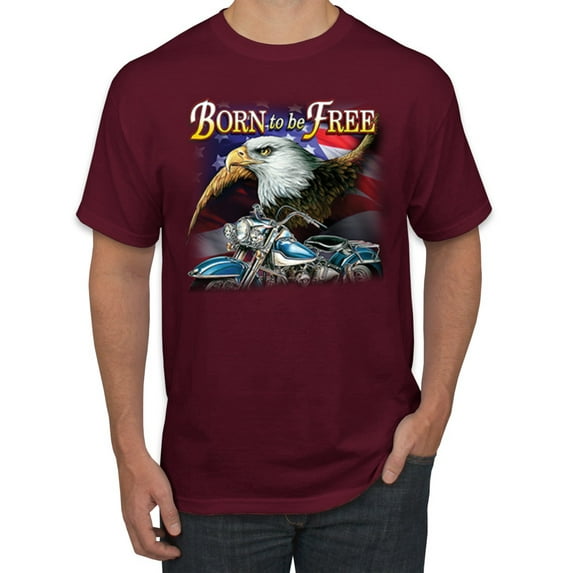 Wild Bobby, Born To Be Free Blad Eagle and American Flag Cars and Trucks Men's Graphic T-Shirt, Maroon, 2XL