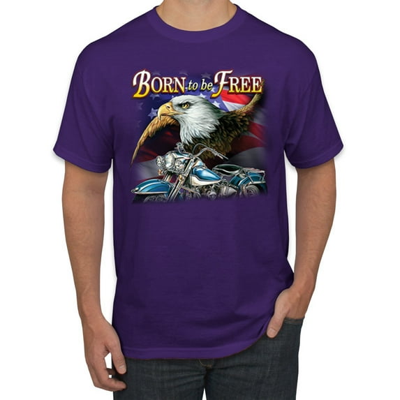 Wild Bobby, Born To Be Free Blad Eagle and American Flag Cars and Trucks Men's Graphic T-Shirt, Purple, 4XL