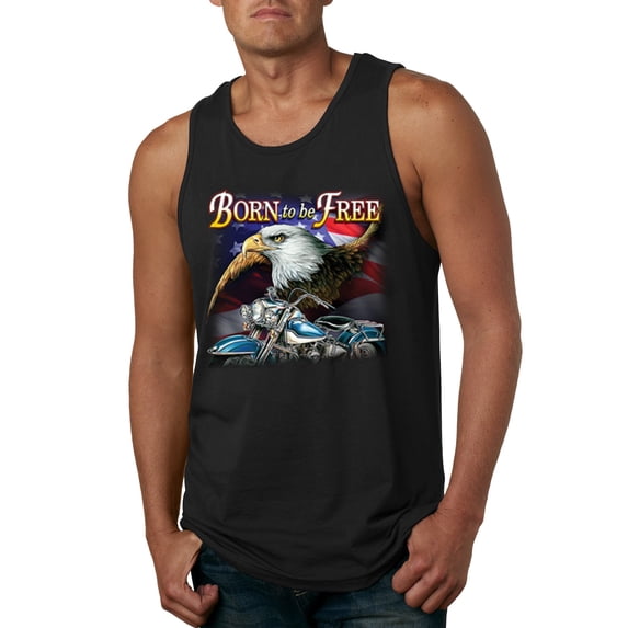 Wild Bobby, Born To Be Free Blad Eagle and American Flag Cars and Trucks Mens Graphic Tank Top, Black, Small