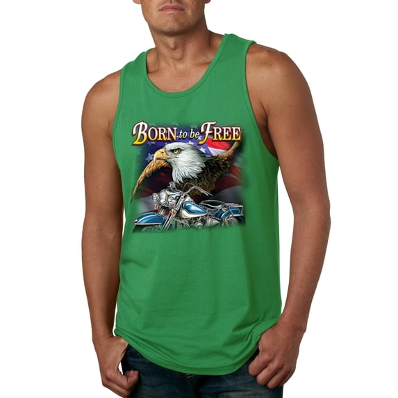 Wild Bobby, Born To Be Free Blad Eagle and American Flag Cars and Trucks Mens Graphic Tank Top, Kelly, 3XL