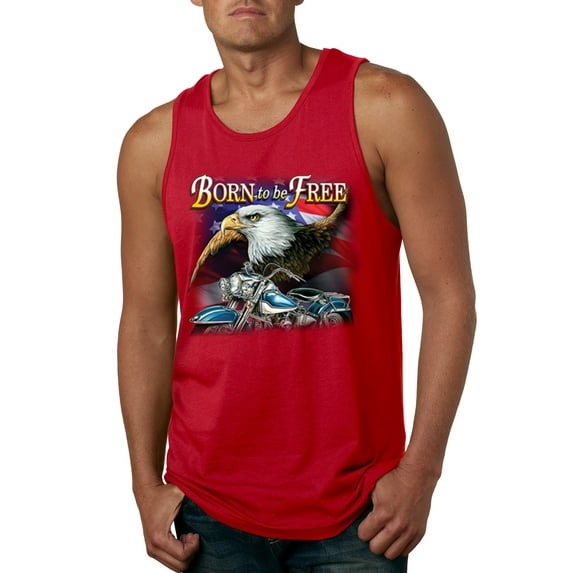 Wild Bobby, Born To Be Free Blad Eagle and American Flag Cars and Trucks Mens Graphic Tank Top, Red, Medium