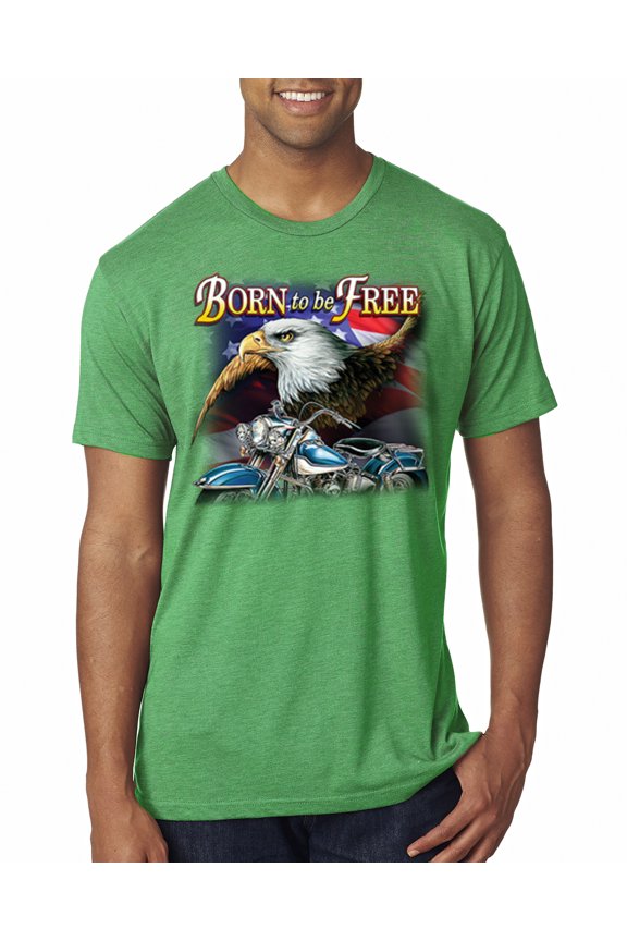 , Born To Be Free Blad Eagle and American Flag Cars and Trucks Mens Premium Tri Blend T-Shirt, Envy, Medium