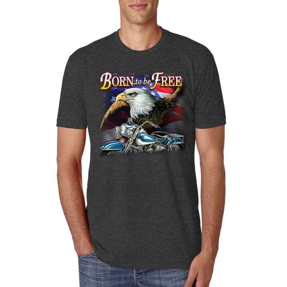 Wild Bobby, Born To Be Free Blad Eagle and American Flag Cars and Trucks Mens Premium Tri Blend T-Shirt, Vintage Black, Medium