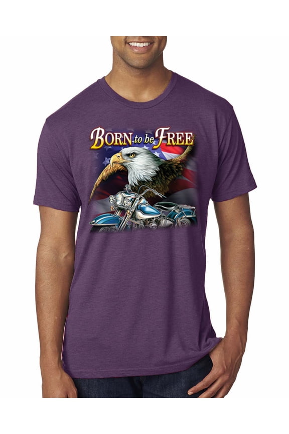 , Born To Be Free Blad Eagle and American Flag Cars and Trucks Mens Premium Tri Blend T-Shirt, Vintage Purple, Small