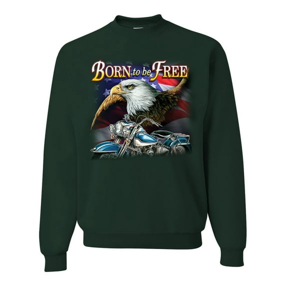 Wild Bobby, Born To Be Free Blad Eagle and American Flag Cars and Trucks Unisex Crewneck Graphic Sweatshirt, Forest Green, 3XL