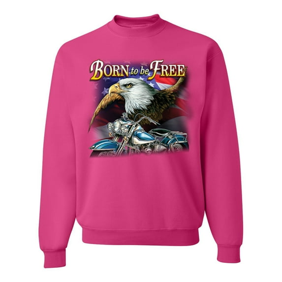Wild Bobby, Born To Be Free Blad Eagle and American Flag Cars and Trucks Unisex Crewneck Graphic Sweatshirt, Fuschia, X-Large