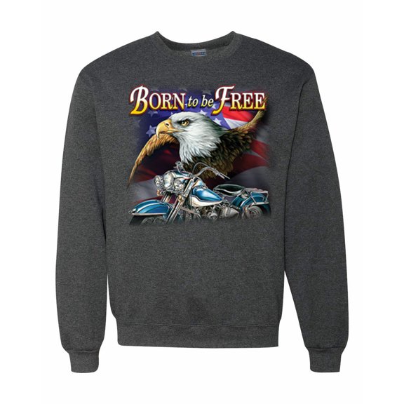 Wild Bobby, Born To Be Free Blad Eagle and American Flag Cars and Trucks Unisex Crewneck Graphic Sweatshirt, Heather Black, 2XL