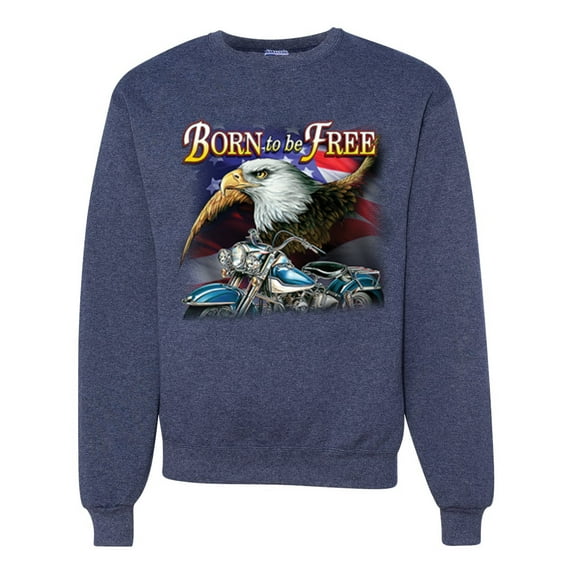 Wild Bobby, Born To Be Free Blad Eagle and American Flag Cars and Trucks Unisex Crewneck Graphic Sweatshirt, Vintage Heather Navy, Small
