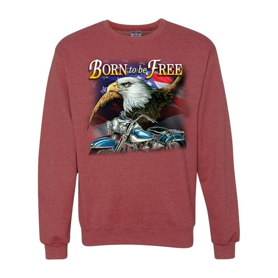 Wild Bobby, Born To Be Free Blad Eagle and American Flag Cars and Trucks Unisex Crewneck Graphic Sweatshirt, Vintage Heather Red, Large