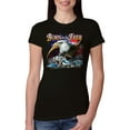 thumbnail image 1 of Born To Be Free Blad Eagle and American Flag Cars and Trucks Womens Slim Fit Junior Tee, Black, Large, 1 of 3