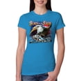 thumbnail image 1 of Wild Bobby, Born To Be Free Blad Eagle and American Flag Cars and Trucks Womens Slim Fit Junior Tee, Turquoise, Small, 1 of 3