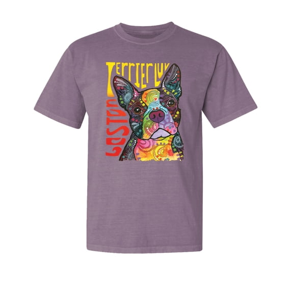 Wild Bobby,Boston Terrier Cute Retro Dean Russo Dog Lover Garment-Dyed Washed Look Short Sleeve Tees, Rosewood, 2XL