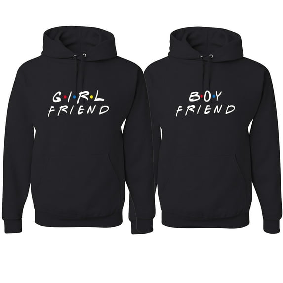 Wild Bobby, Boy Friend Girl Friend Funny Friends Font Classic His and Hers Matching Couples Hoodies Sweater Set, Black, Mens 3XL-Womens XL