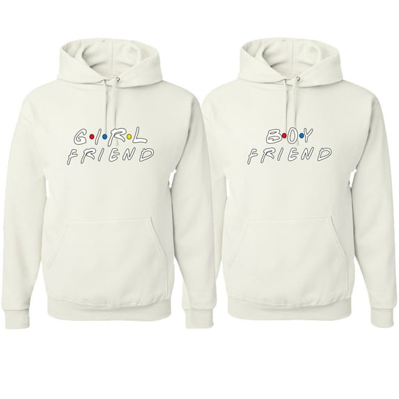 Wild Bobby, Boy Friend Girl Friend Funny Friends Font Classic His and Hers Matching Couples Hoodies Sweater Set, White, Mens XL-Womens M